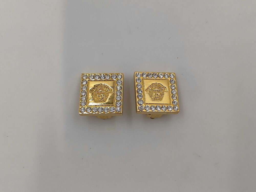 VERSACE Gianni Versace Gold Plated Medusa Crystal Square Clip-On Earrings